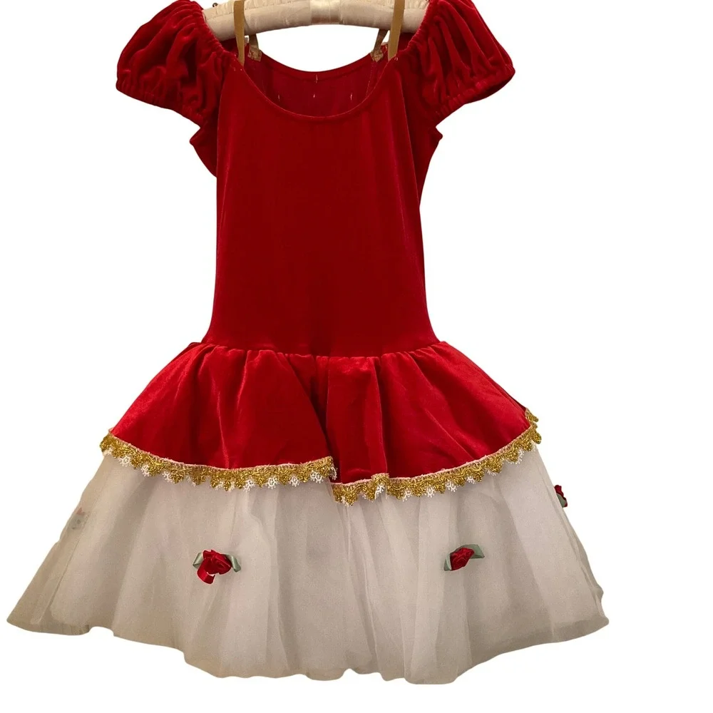 Victoria Dancewear Velvet Rosette Ballet Tutu Dance‎ Costume Girls LC Red Gold